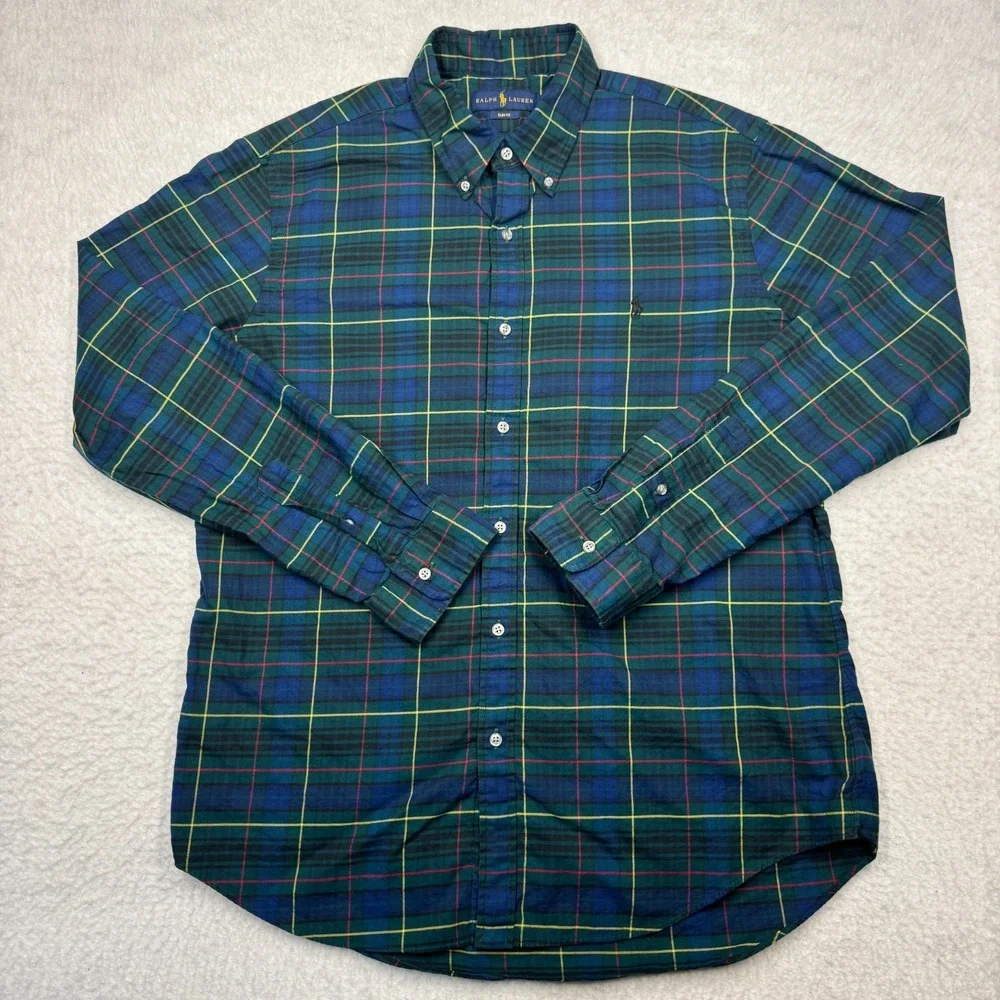 Polo Ralph Lauren Oxford Classic Fit Dress Shirt Blue Green‎ Plaid Men's Size XL